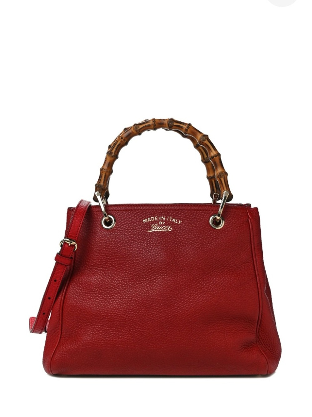 Gucci Red Leather Bamboo-Handle Satchel